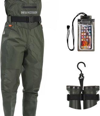 Fishing Waders for Men Women - 2-Ply Nylon/PVC Waterproof Hunting Chest Waders with Boot Hanger&Phone Case, Size10-12