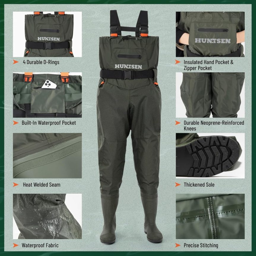 Fishing Waders for Men Women - 2-Ply Nylon/PVC Waterproof Hunting Chest Waders with Boot Hanger&Phone Case, Size10-12 - Image 2