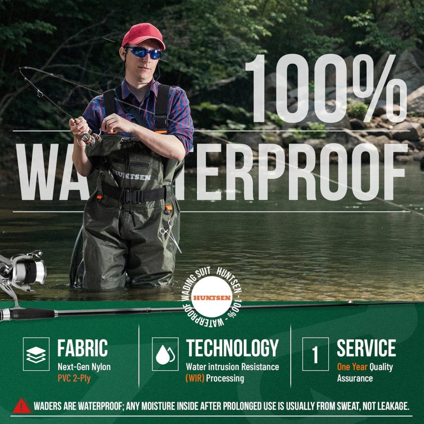 Fishing Waders for Men Women - 2-Ply Nylon/PVC Waterproof Hunting Chest Waders with Boot Hanger&Phone Case, Size10-12 - Image 3