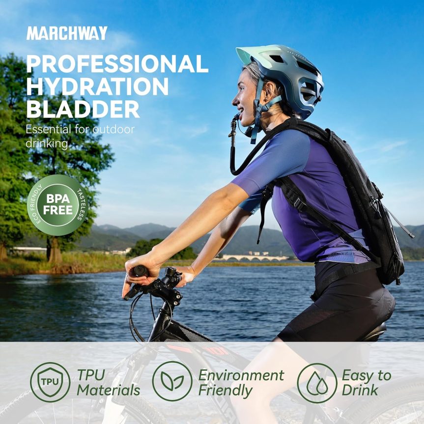 MARCHWAY 2L/2.5L/3L TPU Hydration Bladder, Ultra Durable Water Reservoir Bag with Insulated Tube for Hydration Pack for Cycling, Hiking, Running, Climbing, Biking - Image 2