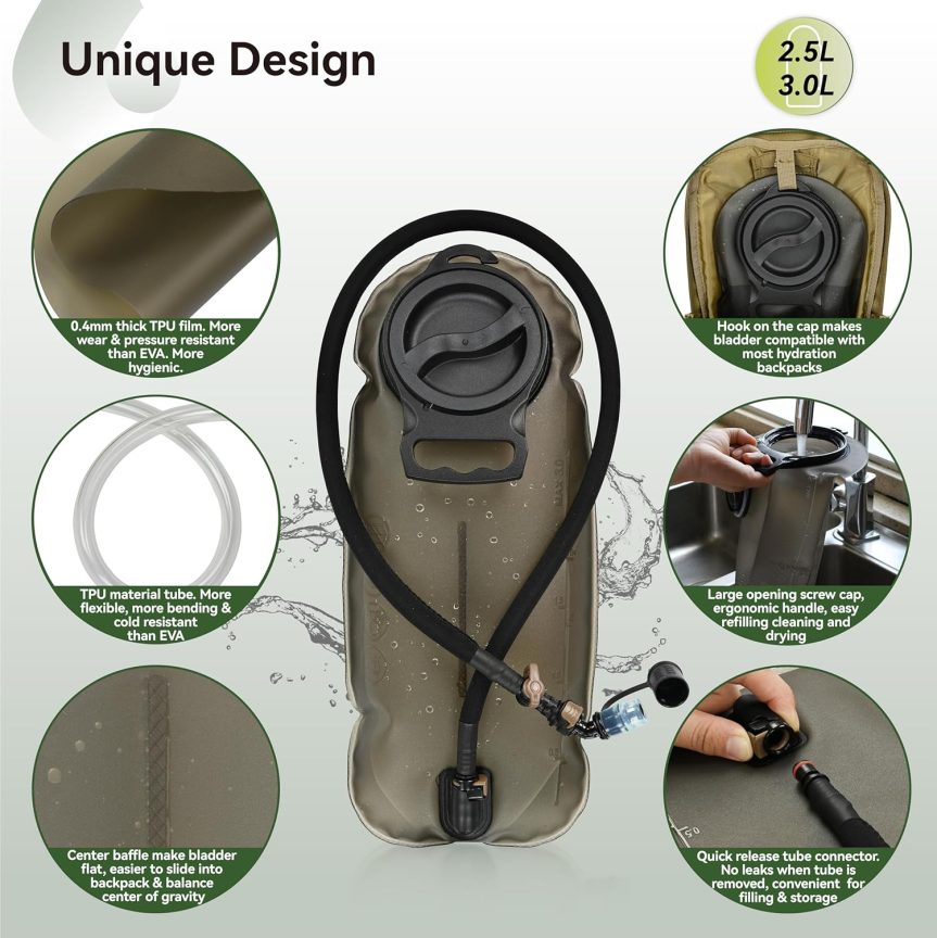 MARCHWAY 2L/2.5L/3L TPU Hydration Bladder, Ultra Durable Water Reservoir Bag with Insulated Tube for Hydration Pack for Cycling, Hiking, Running, Climbing, Biking - Image 3
