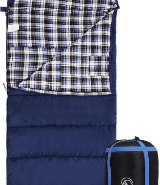 REDCAMP Flannel Sleeping Bag for Adults, Comfortable Cotton Sleeping Bags for Camping with Detachable Hood, Red/Grey/Blue