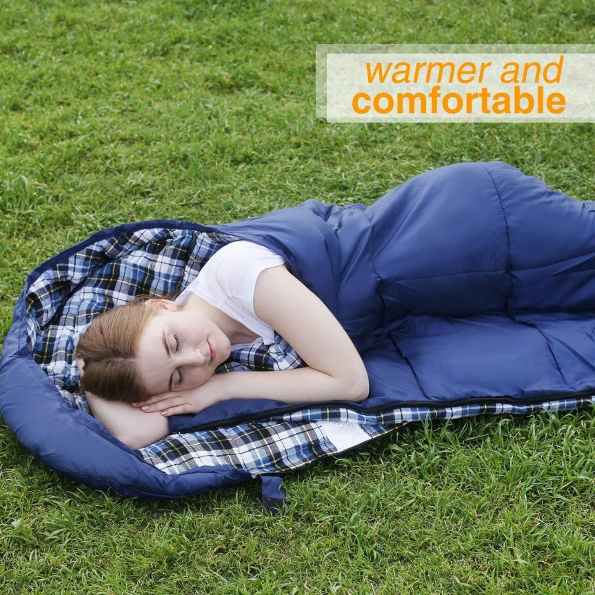 REDCAMP Flannel Sleeping Bag for Adults, Comfortable Cotton Sleeping Bags for Camping with Detachable Hood, Red/Grey/Blue - Image 8