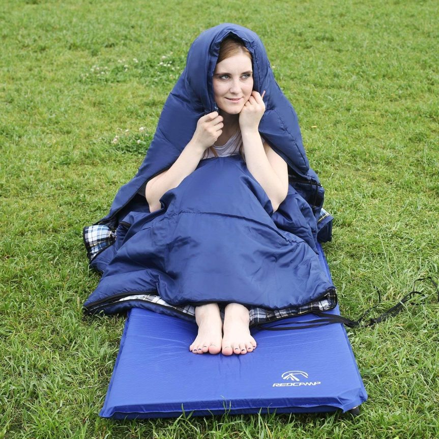 REDCAMP Flannel Sleeping Bag for Adults, Comfortable Cotton Sleeping Bags for Camping with Detachable Hood, Red/Grey/Blue - Image 9