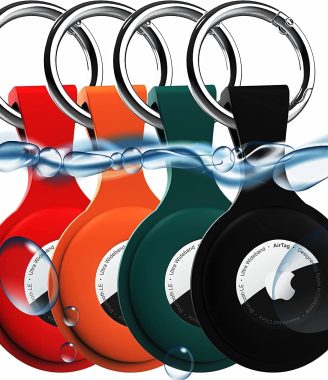 Upgrade 4 Pack AirTag Holder with Keychain, AirTag case with Anti-Lost Keychain