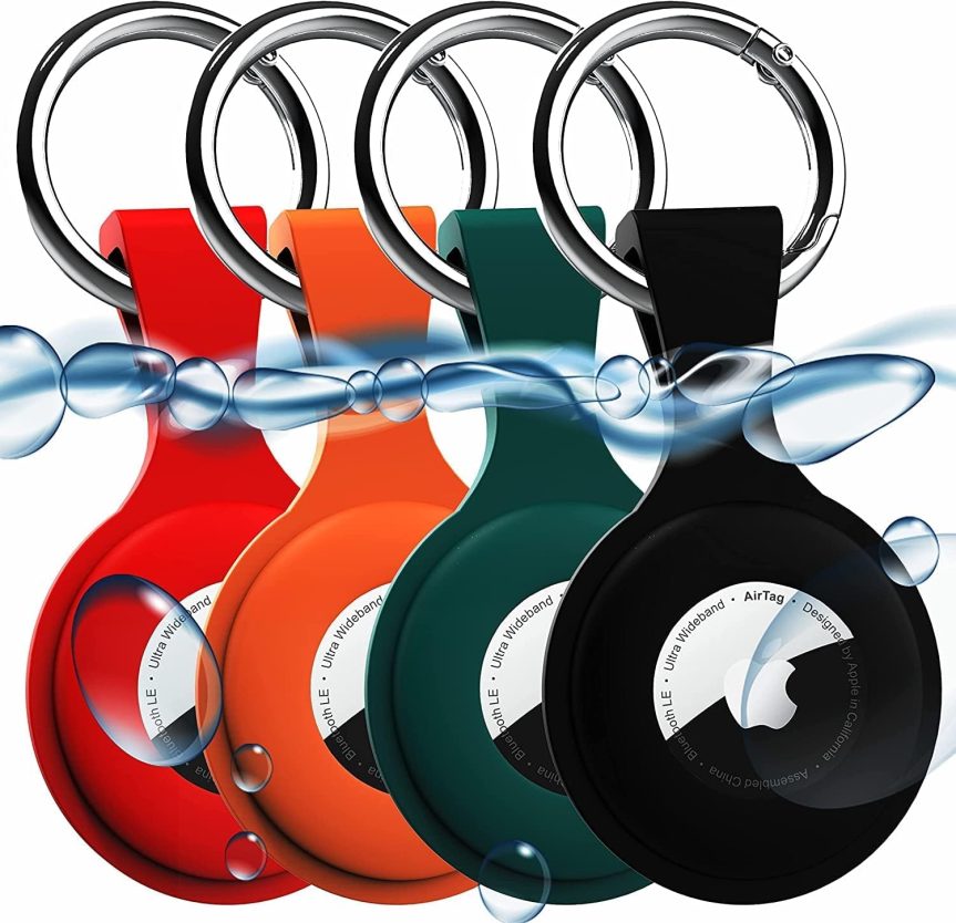 Upgrade 4 Pack AirTag Holder with Keychain, AirTag case with Anti-Lost Keychain