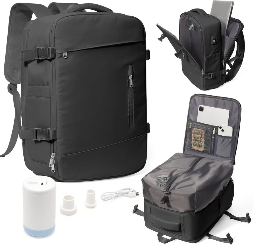 WONHOX Travel Backpack for Women Men, Laptop Backpack with Shoe Compartment,Waterproof Hiking Carry on Backpack