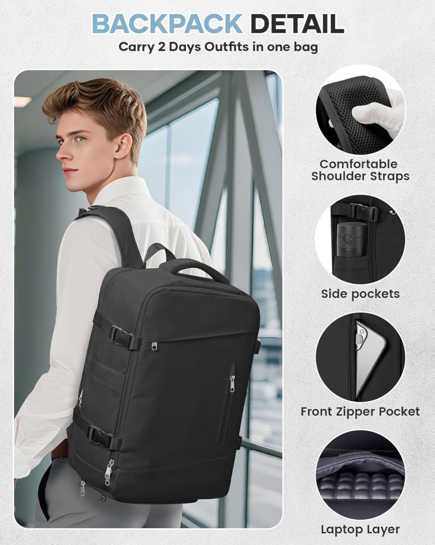 WONHOX Travel Backpack for Women Men, Laptop Backpack with Shoe Compartment,Waterproof Hiking Carry on Backpack - Image 6